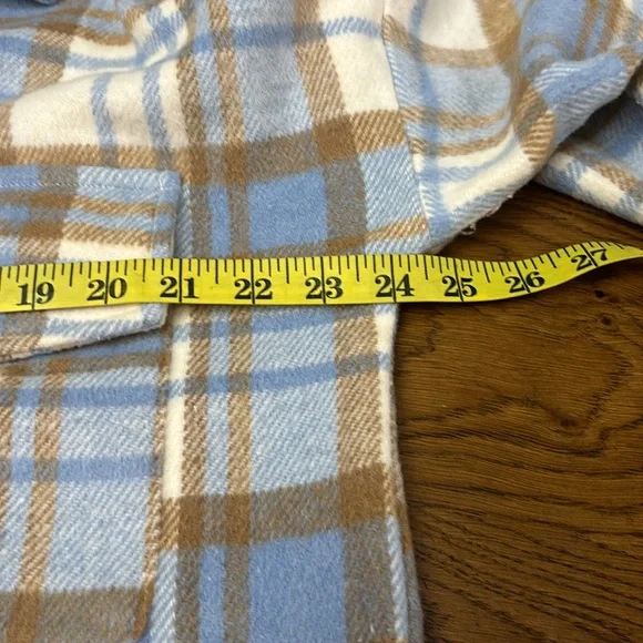 Plaid Button-Up Shacket Jacket - Blue & Tan - Picture 8 of 9